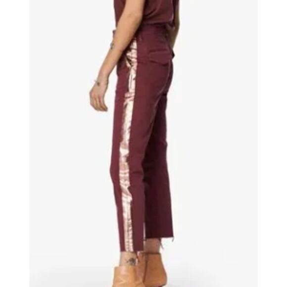 Mother High Rise Fray Raw Hem Shaker Prep Chino Pants Maroon Size 27 - Picture 2 of 11